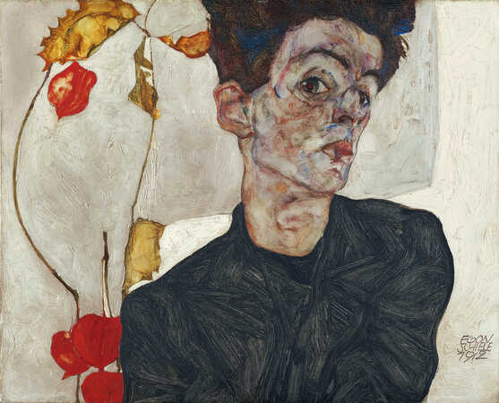 Egon Schiele, Selbstbildnis mit Lampionfrüchten, 1912 © Leopold Museum, Wien
